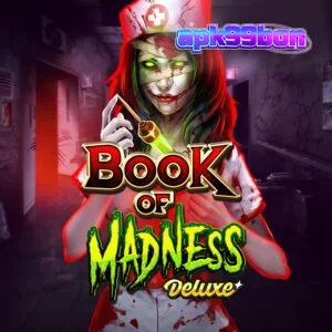 Tampilan visual slot Book of Madness Deluxe dengan tema horor rumah sakit jiwa
